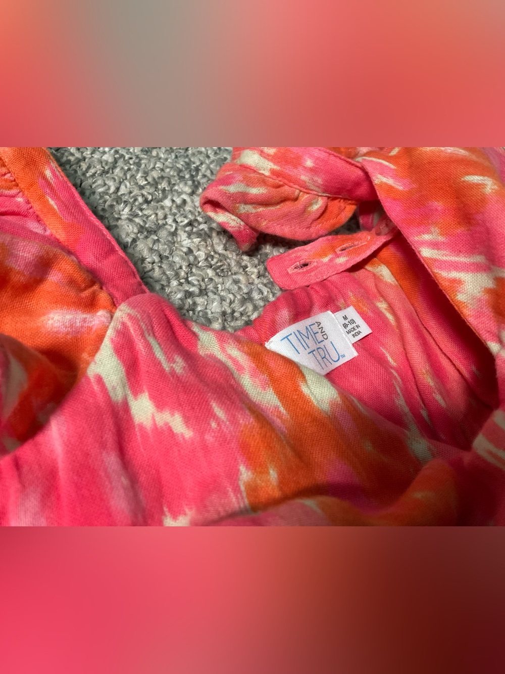 Time and Tru Pink Orange Floral Maxi Dress Adjustable Straps Pockets 8-10 cotton - Picture 10 of 11